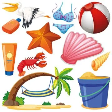 Set of isolated objects theme summer holiday Stock Illustration
