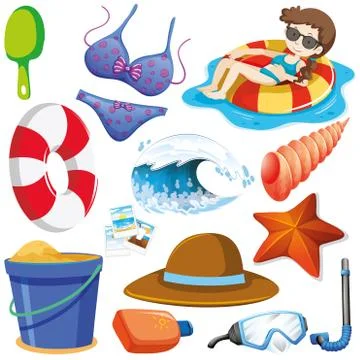 Set of isolated objects theme summer holiday Stock Illustration