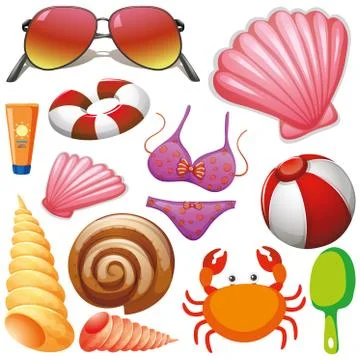 Set of isolated objects theme summer holiday Stock Illustration