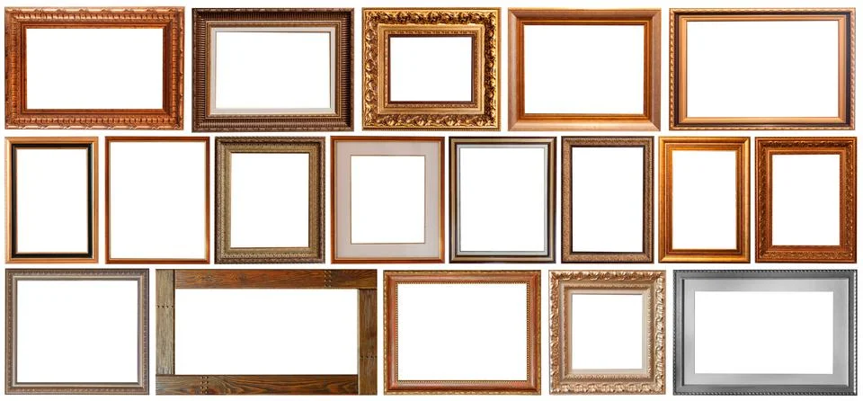 Set of isolated picture frames gallery exhibition interior Stock Photos
