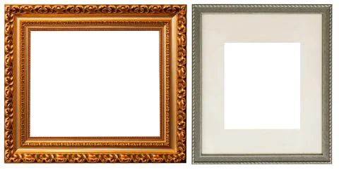 Set of isolated picture frames gallery exhibition interior Stockfoto's