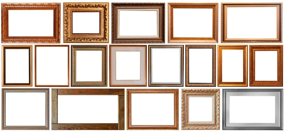 Set of isolated picture frames gallery exhibition interior Stock Photos