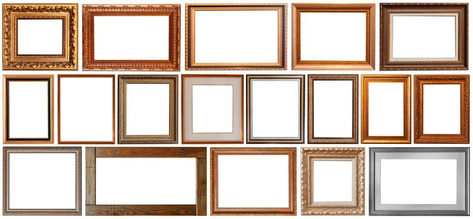 Set of isolated picture frames gallery exhibition interior Stock Photos
