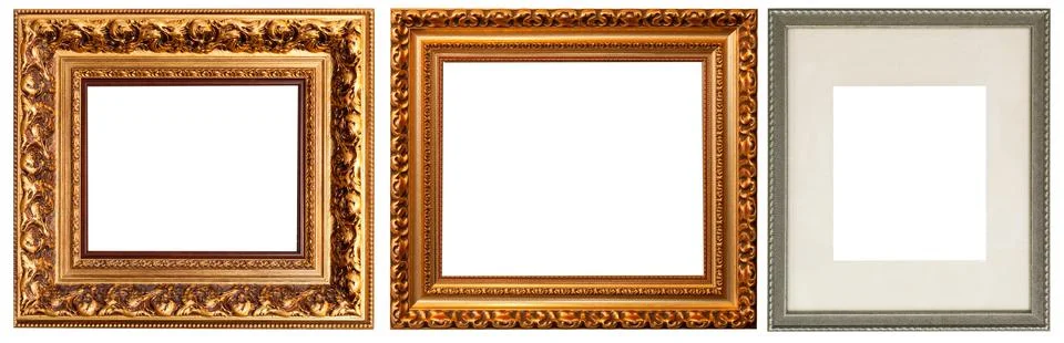Set of isolated picture frames gallery exhibition interior Stock Photos