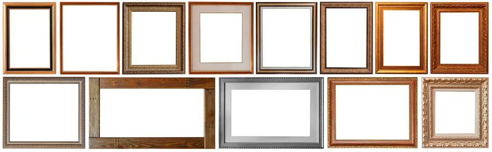 Set of isolated picture frames gallery exhibition interior Stock Photos