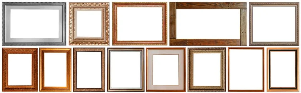 Set of isolated picture frames gallery Stockfoto's