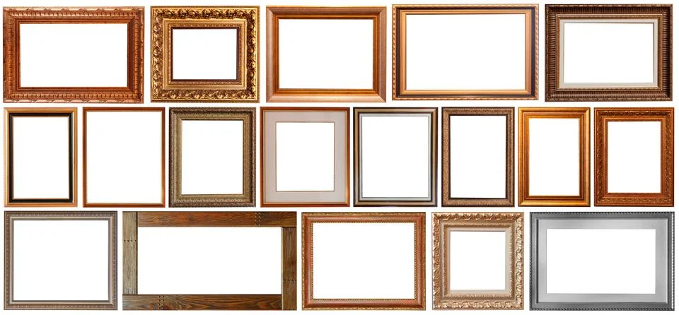 Set of isolated picture frames gallery exhibition interior Stock Photos