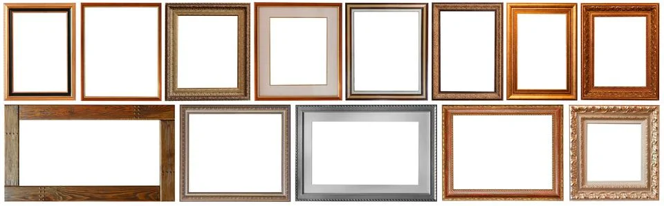 Set of isolated picture frames gallery exhibition interior Stock Photos