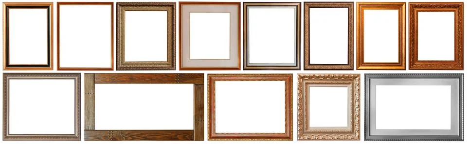 Set of isolated picture frames gallery exhibition interior Stock Photos