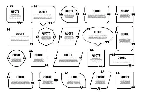 Set of isolated quote frames. Speech bubbles with quotation marks. Blank text Illustrazione stock
