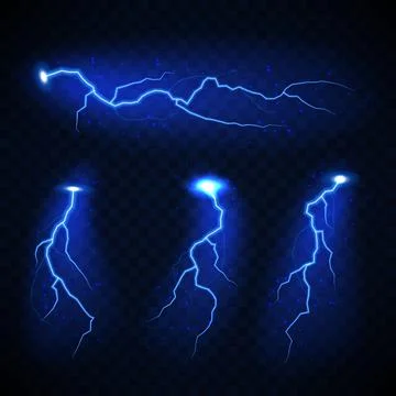 Set of the isolated realistic lightning with transparent. Realistic vector il Stock Illustration