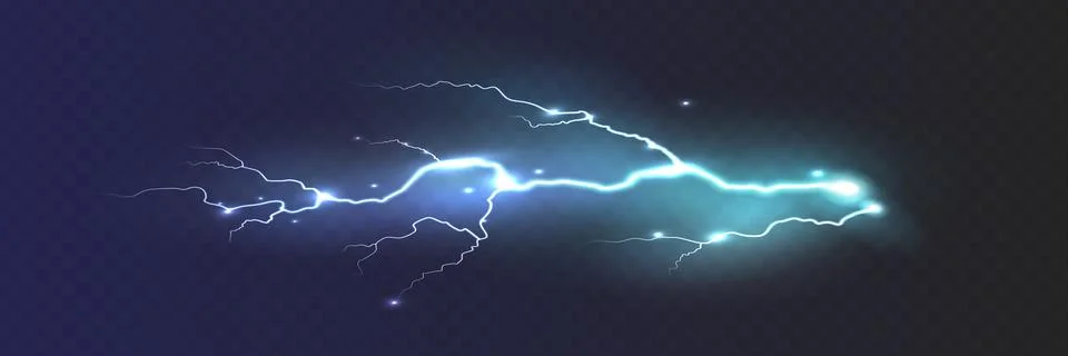 Set of the isolated realistic lightnings with transparency for design. Thunder Stock Illustration