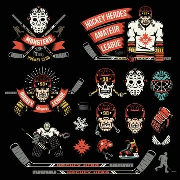 	Set of isolated retro hockey elements イラスト素材