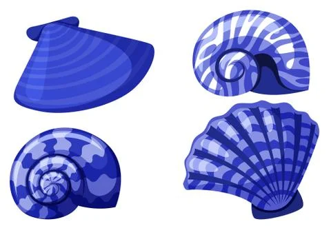 Set of isolated seashells in blue color 스톡 일러스트
