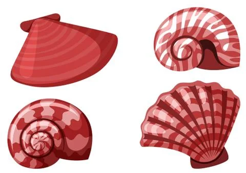 Set of isolated seashells in red color 스톡 일러스트