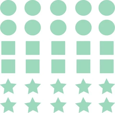 Set isolated shapes circles squares asterisks mint green Stock Illustration