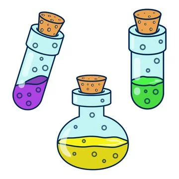 Set of isolated simple vector illustrations of different shape colorful potio Stock Illustration