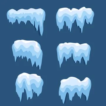 Set of Isolated snow cap. Snowy elements on winter background. Vector template Illustrazione stock