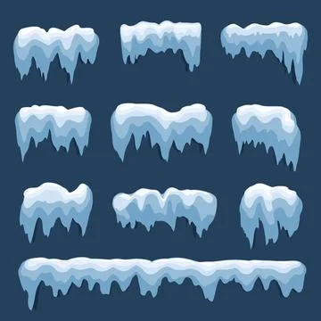 Set of Isolated snow cap. Snowy elements on winter background. Vector template Illustrazione stock