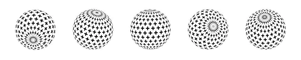 Set of isolated spheres with black pattern with different slopes. Halftone ba Illustration
