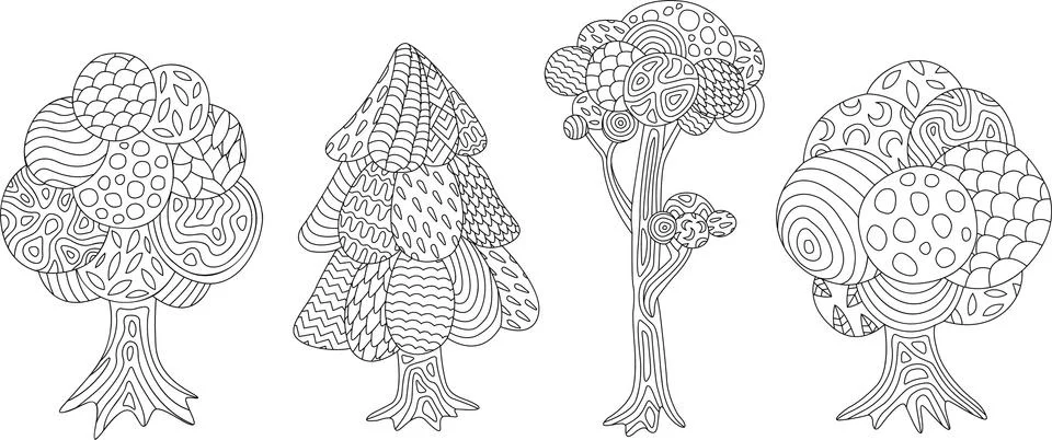 Set with isolated trees Stock Illustration