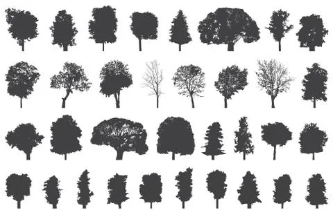 Set of isolated trees silhouettes Stock Illustration