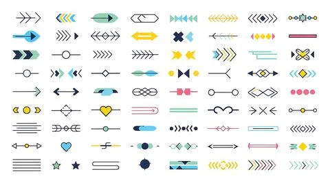 Set of isolated vector arrows and pointers with different styles and shapes.. Stock Illustration