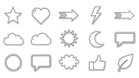 Set of isolated vector black and white outline icon collection, thin line s.. 스톡 일러스트