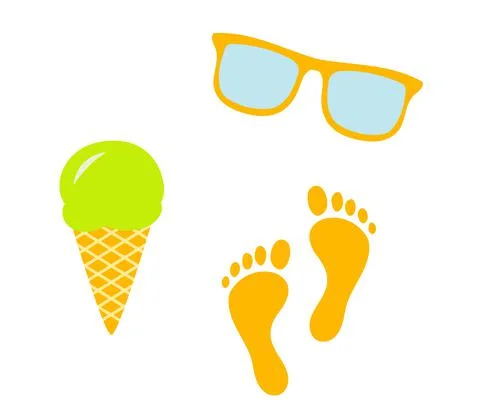 Set of isolated vector elements. Summer holidays icon. Glasses, footprints in 스톡 일러스트
