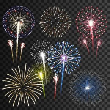 Set of isolated vector fireworks Stock Illustration