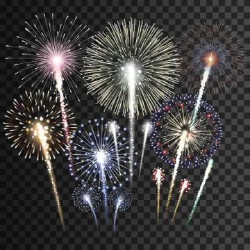 Set of isolated vector fireworks Stock Illustration
