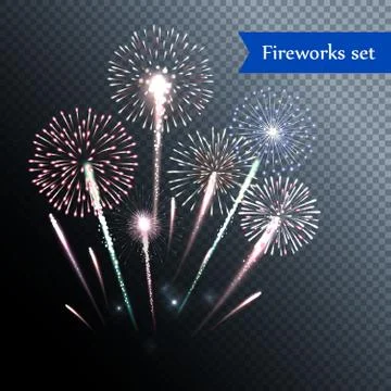 Set of isolated vector fireworks Stock Illustration
