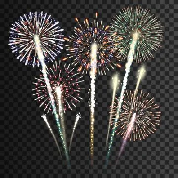Set of isolated vector fireworks Stock Illustration