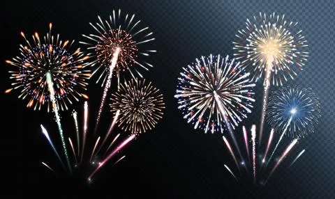 Set of isolated vector fireworks Stock Illustration
