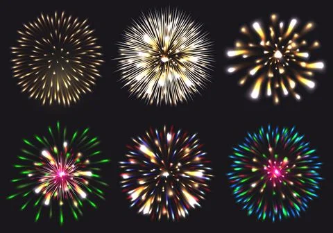 Set of isolated vector fireworks Stock Illustration
