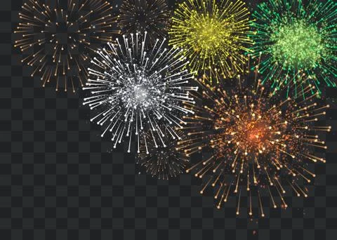 Set of isolated vector fireworks on a transparent background. Stock Illustration