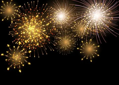 Set of isolated vector fireworks on a transparent background. Stock Illustration