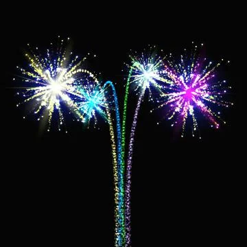 Set of isolated vector fireworks on a transparent background. Stock Illustration