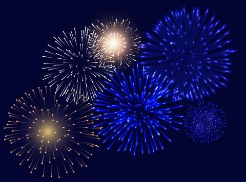 Set of isolated vector fireworks on transparent background. Stock Illustration