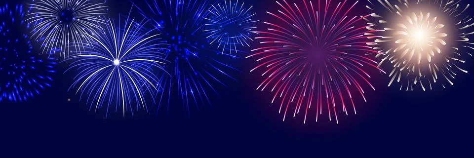 Set of isolated vector fireworks on transparent background. Stock Illustration