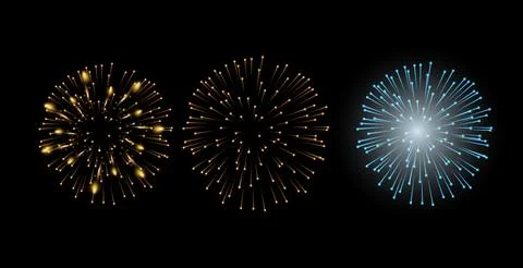 Set of isolated vector fireworks on a transparent background. Stock Illustration