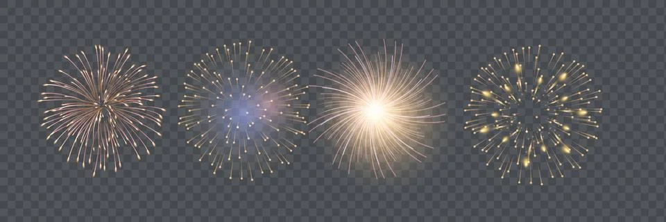 Set of isolated vector fireworks on a transparent background. Stock Illustration