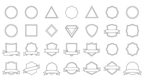 Set of isolated vector outline badge and ribbon design elements, blank fram.. Stock Illustration
