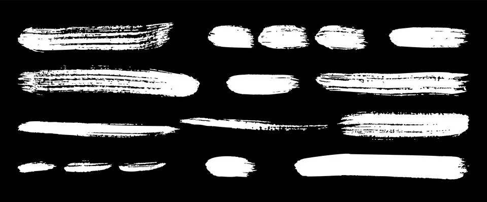 Set of isolated vector white brush prints on black blackboard. Featuring dirty Illustrazione stock
