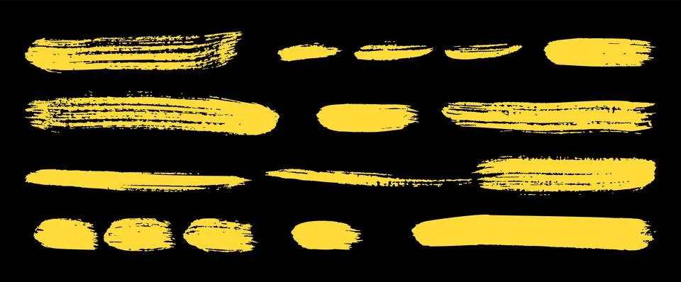 Set of isolated vector yellow brush prints on black blackboard. Featuring dirty Illustrazione stock
