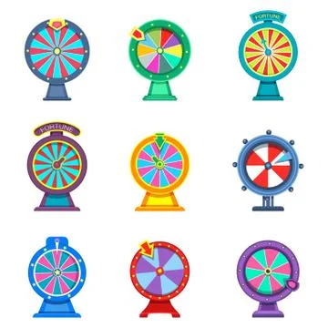 Set of isolated wheels of fortune or roulettes Stock Illustration