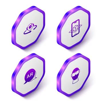 Set Isometric 360 degree view, 3d modeling, Augmented reality AR and Virtual Stock Illustration