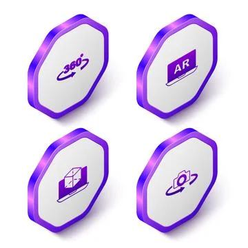 Set Isometric 360 degree view, Augmented reality AR, 3d modeling and icon Illustrazione stock