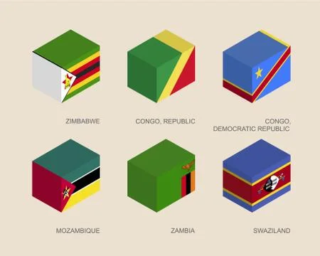 Set of isometric 3d boxes with flags 스톡 일러스트