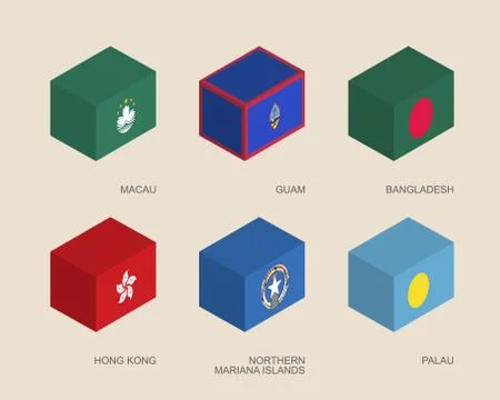 Set of isometric 3d boxes with flags 스톡 일러스트